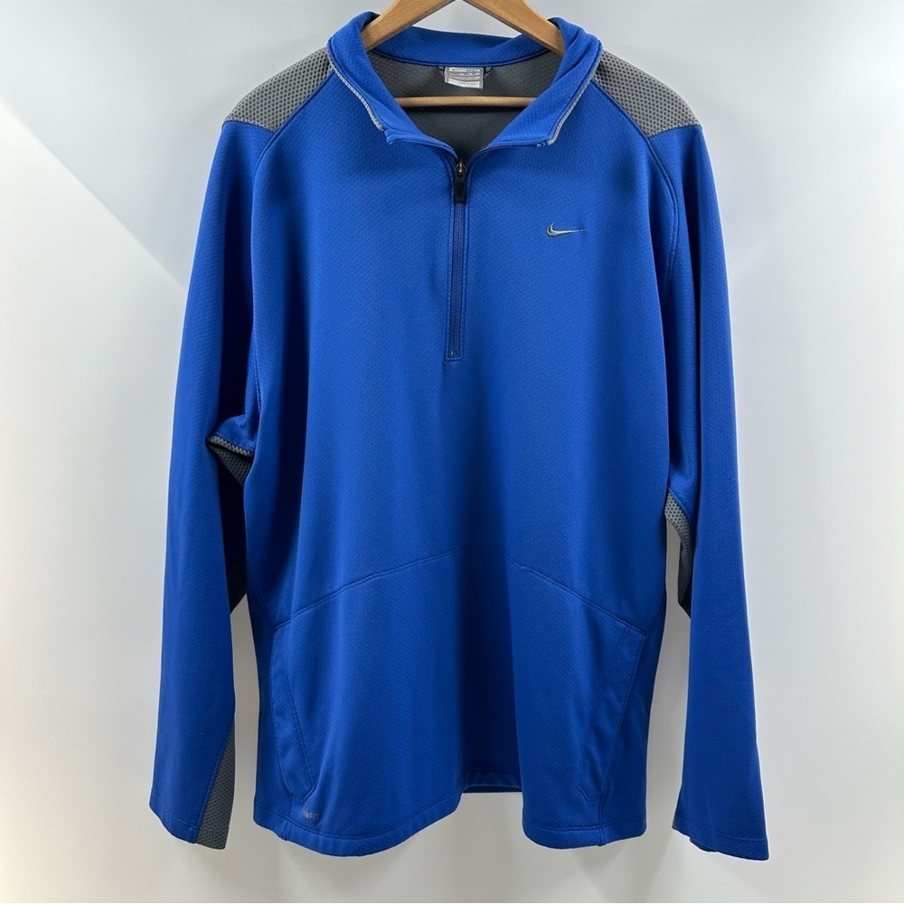 🧸 NikeFit Cobalt Blue & Grey Quarter Zip Pullover – Size XL
